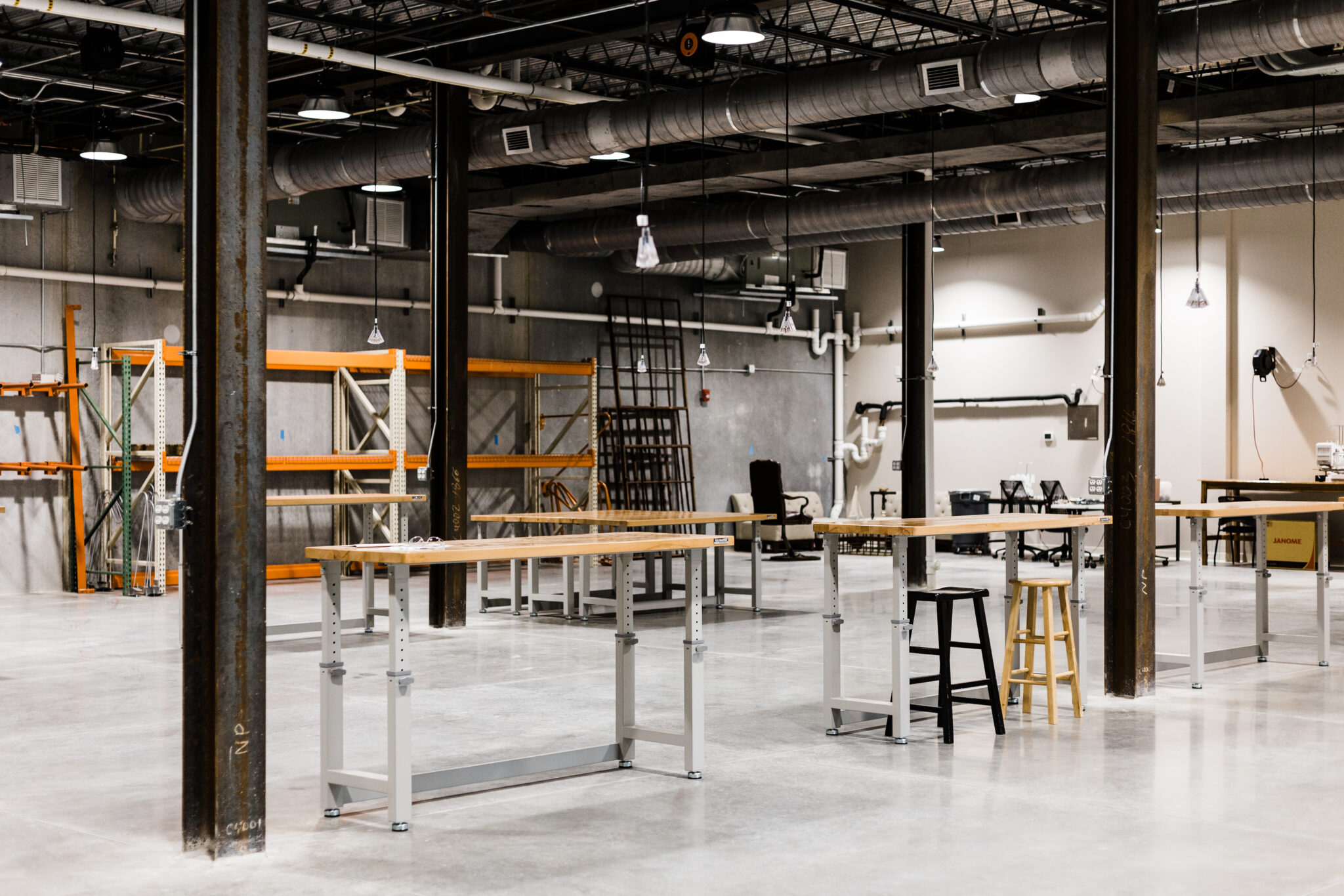 An overview shot of the makerspace wood shop.